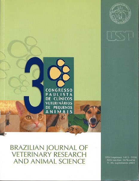 					Visualizar v. 40 (2003): Congresso Paulista de Clínicos Veterinários de Pequenos Animais, 3
				